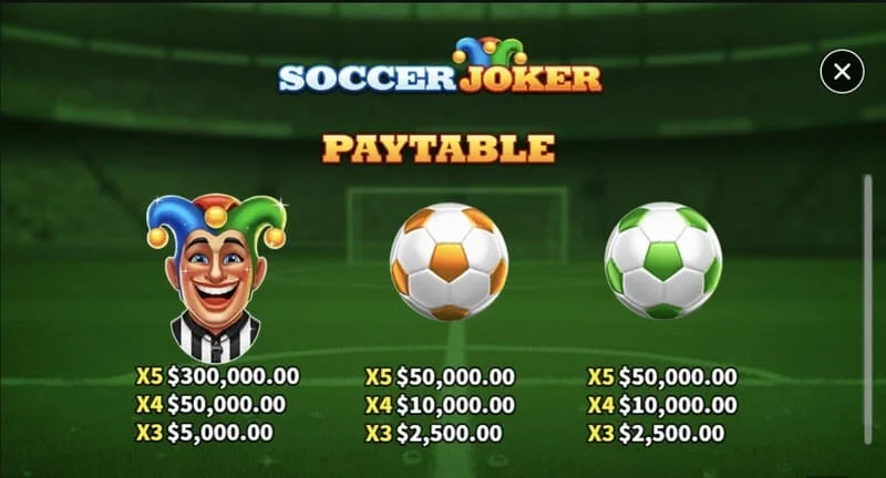 Soccer Joker - tabel de plăți, prima pagină